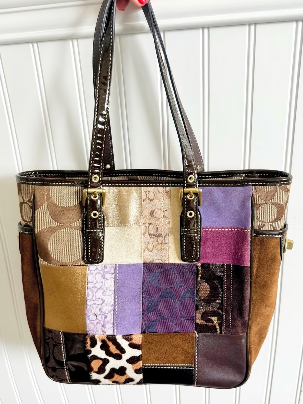 MINT COACH Y2K PURPLE HOLIDAY MULTI SIG PATCHWORK GALLERY TOTE BAG SATCHEL 9499 - Picture 4 of 7